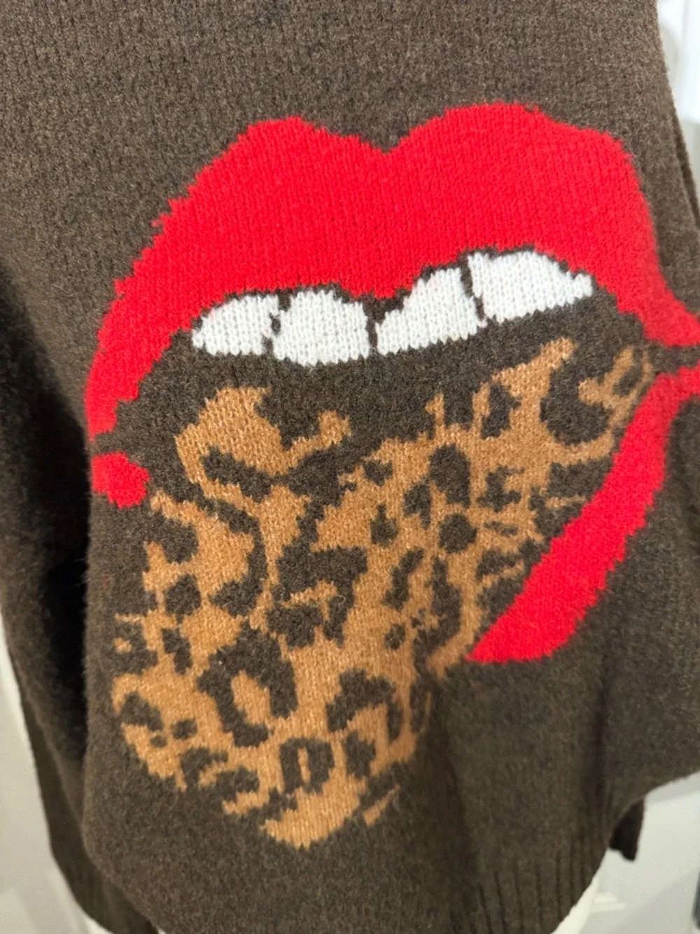 LUCKY BRAND Brown Graphic Leopard-Tongue Crewneck Sweater - Women - Picture 2 of 4